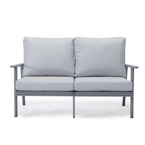Walbrooke Modern 3-Piece Outdoor Patio Set with Grey Aluminum Frame and Removable Cushions Loveseat and Set of 2 Armchairs