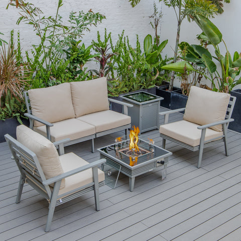 Walbrooke Aluminum Patio Conversation With Slats Design Fire Pit Table & Tank Holder