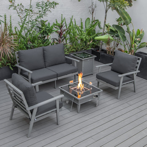 Walbrooke Aluminum Patio Conversation With Slats Design Fire Pit Table & Tank Holder