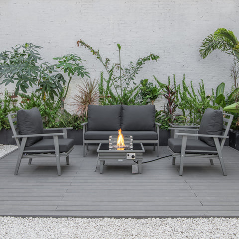 Walbrooke Aluminum Patio Conversation With Slats Design Fire Pit Table & Tank Holder