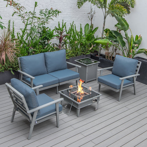 Walbrooke Aluminum Patio Conversation With Slats Design Fire Pit Table & Tank Holder