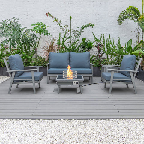 Walbrooke Aluminum Patio Conversation With Slats Design Fire Pit Table & Tank Holder