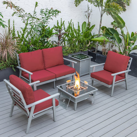 Walbrooke Aluminum Patio Conversation With Slats Design Fire Pit Table & Tank Holder