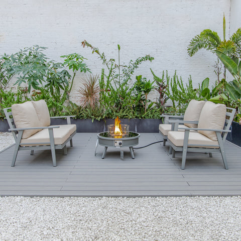 Walbrooke Aluminum Patio Conversation With Slats Design Fire Pit Table & Tank Holder