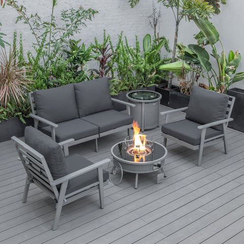 Walbrooke Aluminum Patio Conversation With Slats Design Fire Pit Table & Tank Holder