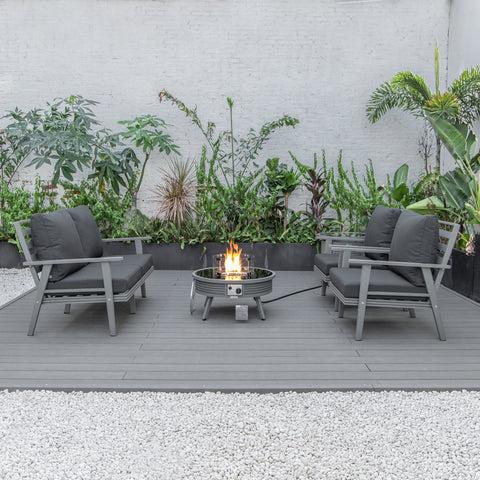 Walbrooke Aluminum Patio Conversation With Slats Design Fire Pit Table & Tank Holder