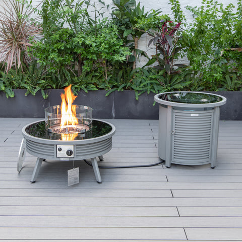 Walbrooke Aluminum Patio Conversation With Slats Design Fire Pit Table & Tank Holder