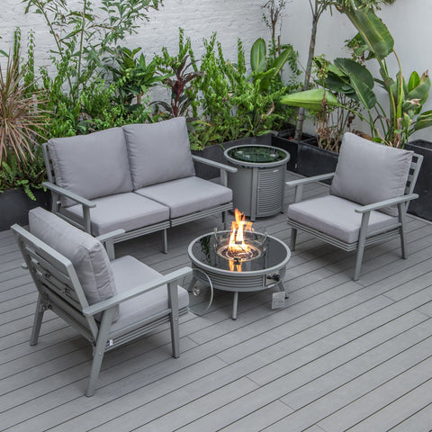 Walbrooke Aluminum Patio Conversation With Slats Design Fire Pit Table & Tank Holder