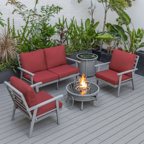 Walbrooke Aluminum Patio Conversation With Slats Design Fire Pit Table & Tank Holder