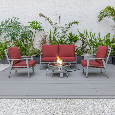 Walbrooke Aluminum Patio Conversation With Slats Design Fire Pit Table & Tank Holder