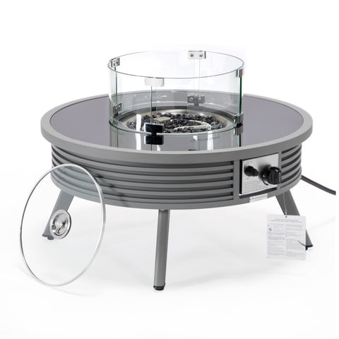 Walbrooke Modern Outdoor Round Fire Pit Table with Powder-Coated Aliuminum Frame and Slats Design