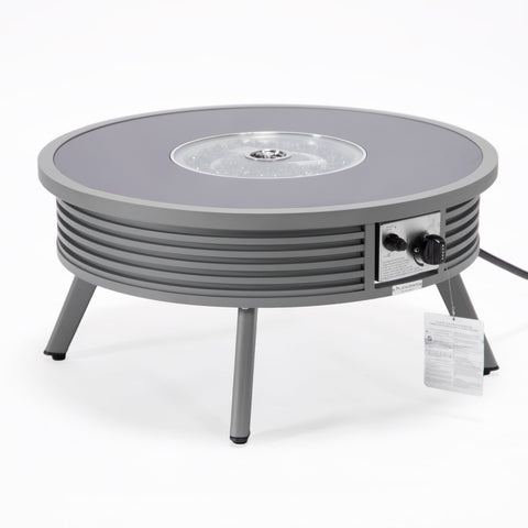 Walbrooke Modern Outdoor Round Fire Pit Table with Powder-Coated Aliuminum Frame and Slats Design