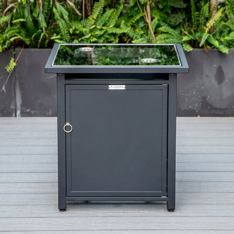 Walbrooke Modern Square Tank Holder Table with Tempered Glass Top and Powder Coated Aluminum