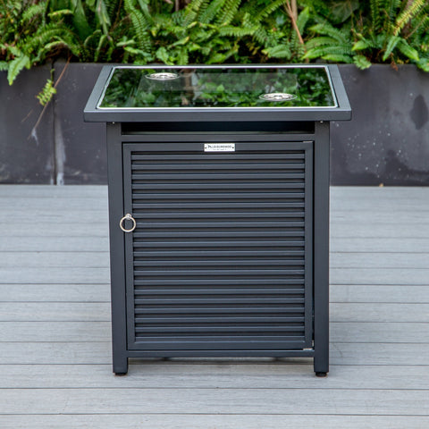 Walbrooke Modern Square Tank Holder Table with Tempered Glass Top and Powder Coated Aluminum Slats