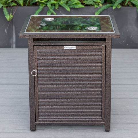 Walbrooke Modern Square Tank Holder Table with Tempered Glass Top and Powder Coated Aluminum Slats