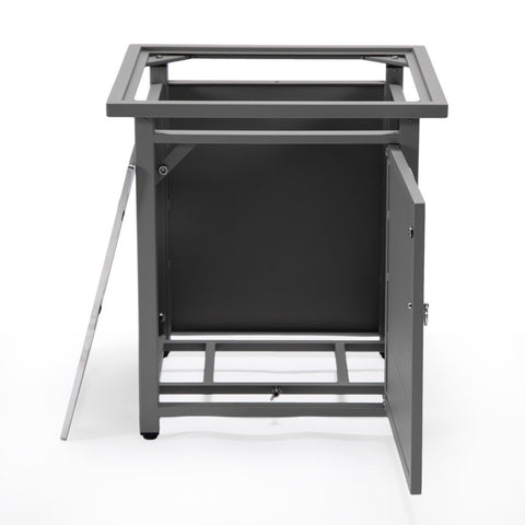 Walbrooke Modern Square Tank Holder Table with Tempered Glass Top and Powder Coated Aluminum Slats