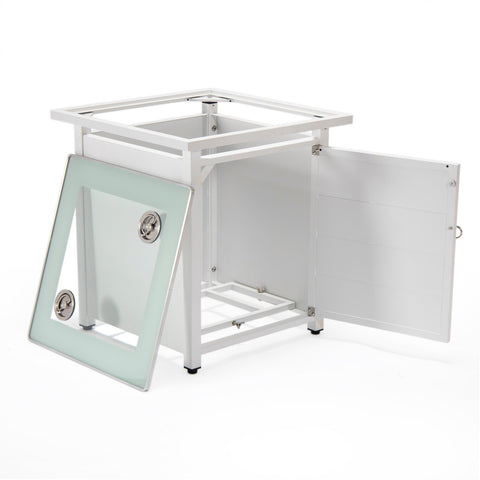 Walbrooke Modern Square Tank Holder Table with Tempered Glass Top and Powder Coated Aluminum Slats