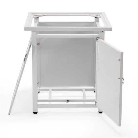 Walbrooke Modern Square Tank Holder Table with Tempered Glass Top and Powder Coated Aluminum Slats