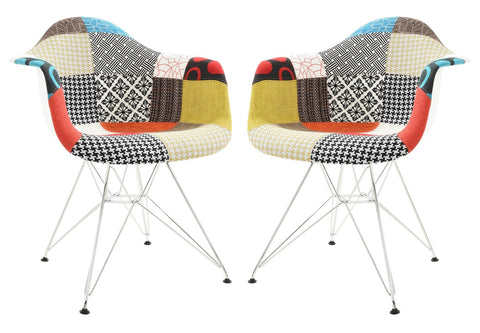 Willow Patchwork Fabric Eiffel Accent Chair Set of 2