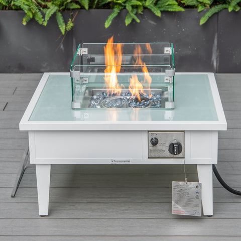 Walbrooke Modern Outdoor Square Fire Pit Table with Powder-Coated Aliuminum Frame