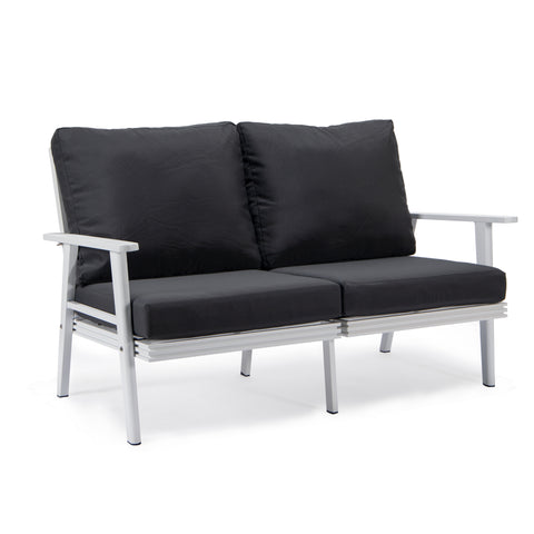 Walbrooke Modern Outdoor Patio Loveseat – Black, Brown, White, or Grey Frame & Removable Cushions