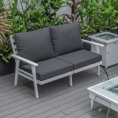 Walbrooke Modern Outdoor Patio Loveseat with White Aluminum Frame and Removable Cushions