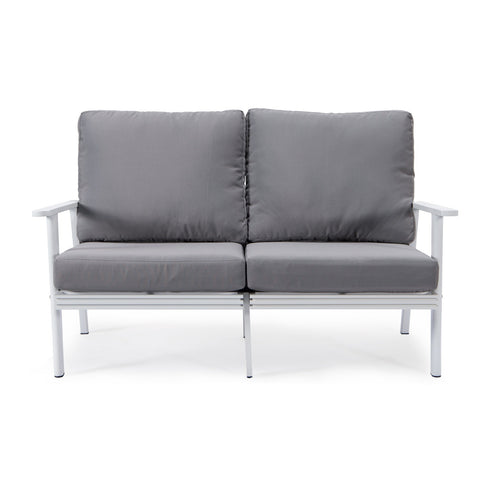 Walbrooke Modern Outdoor Patio Loveseat with White Aluminum Frame and Removable Cushions