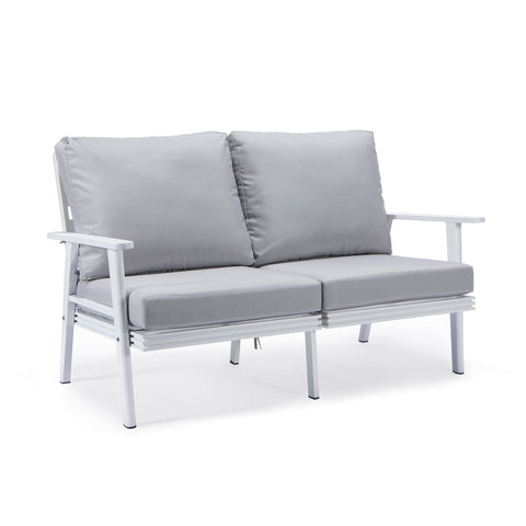 Walbrooke Modern Outdoor Patio Loveseat with White Aluminum Frame and Removable Cushions