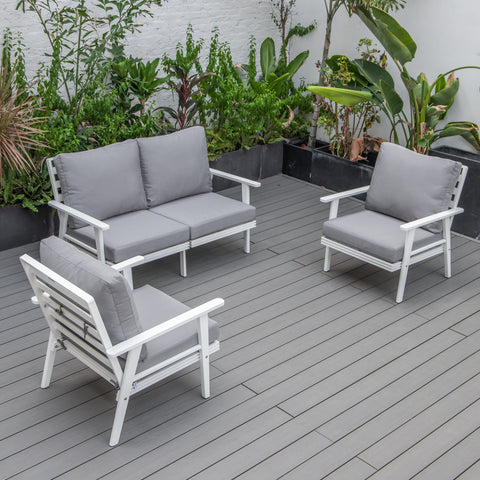 Walbrooke Modern 3-Piece Outdoor Patio Set with Black Aluminum Frame and Removable Cushions Loveseat and Set of 2 Armchairs