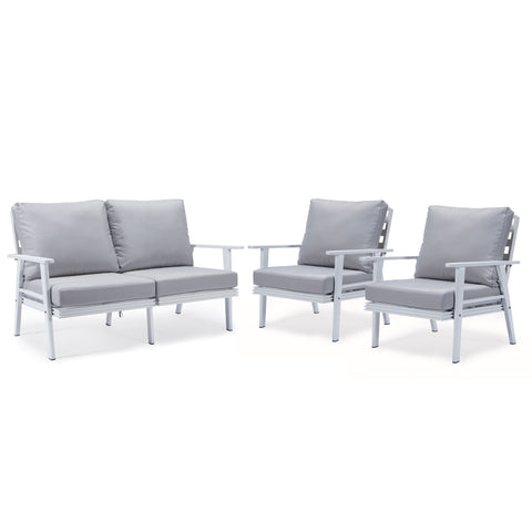 Walbrooke Modern 3-Piece Outdoor Patio Set with Black Aluminum Frame and Removable Cushions Loveseat and Set of 2 Armchairs