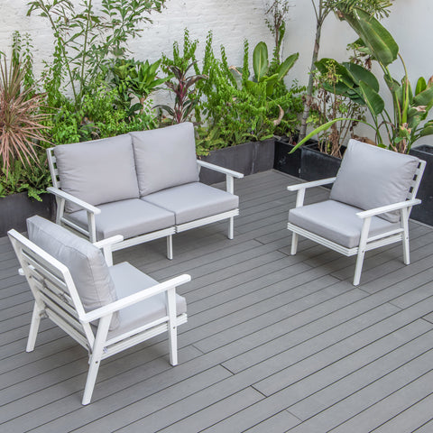 Walbrooke Modern 3-Piece Outdoor Patio Set with Black Aluminum Frame and Removable Cushions Loveseat and Set of 2 Armchairs