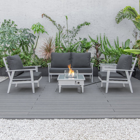 Walbrooke Aluminum Patio Conversation With Slats Design Fire Pit Table & Tank Holder