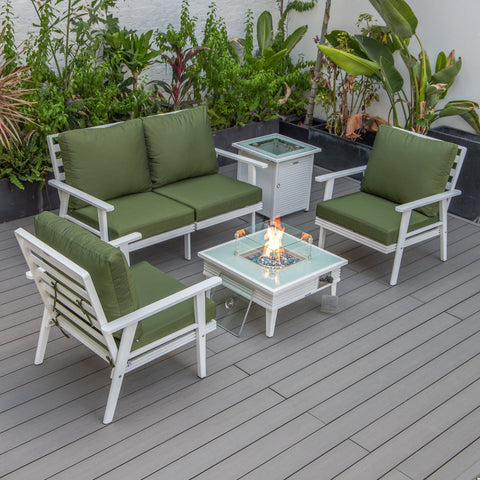 Walbrooke Aluminum Patio Conversation With Slats Design Fire Pit Table & Tank Holder