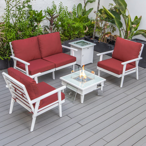 Walbrooke Aluminum Patio Conversation With Slats Design Fire Pit Table & Tank Holder