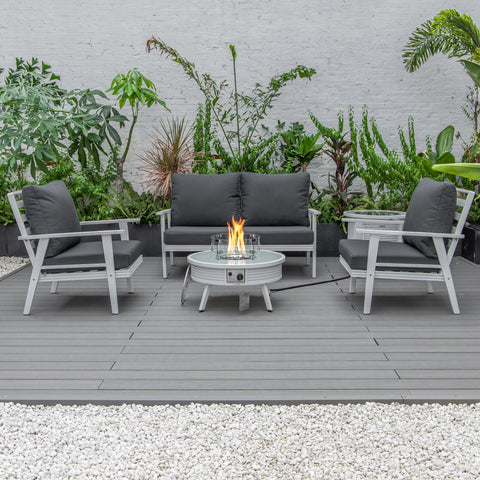 Walbrooke Aluminum Patio Conversation With Slats Design Fire Pit Table & Tank Holder