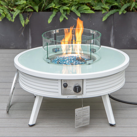 Walbrooke Modern Outdoor Round Fire Pit Table with Powder-Coated Aliuminum Frame and Slats Design