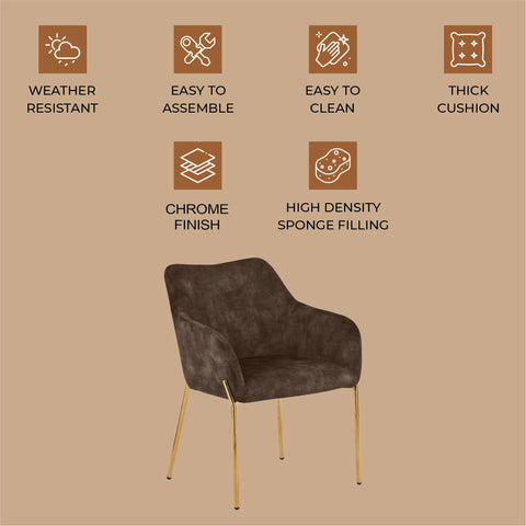 Zaire Upholsters Dining Chair in Velvet/Leather/Boucle with Gold Chrome Iron