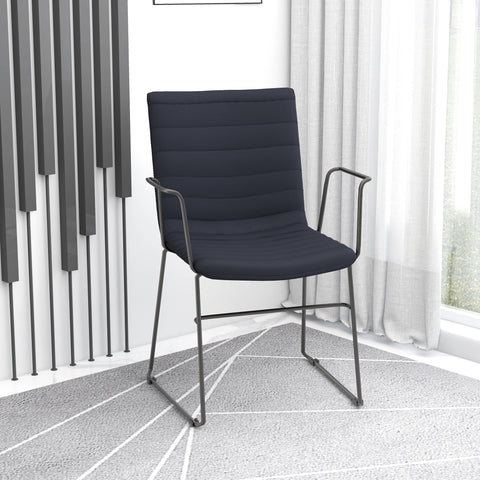 Zylar Leather/Polyester Guest Arm Chair with Powder-Coated Stainless Steel Base