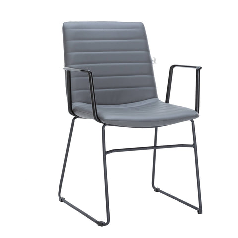 Zylar Leather/Polyester Guest Arm Chair with Powder-Coated Stainless Steel Base