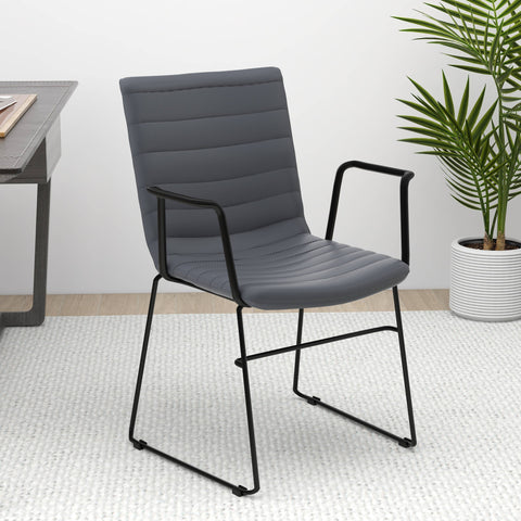 Zylar Leather/Polyester Guest Arm Chair with Powder-Coated Stainless Steel Base