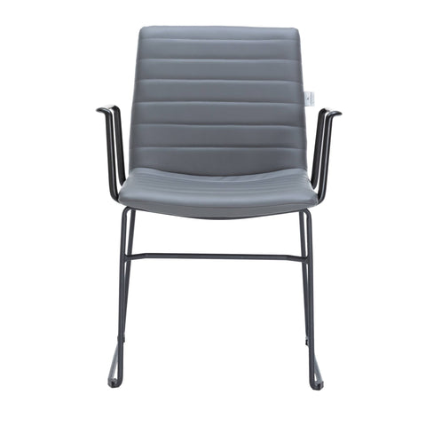 Zylar Leather/Polyester Guest Arm Chair with Powder-Coated Stainless Steel Base