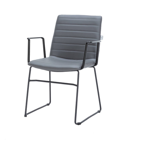 Zylar Leather/Polyester Guest Arm Chair with Powder-Coated Stainless Steel Base