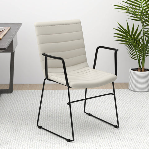 Zylar Leather/Polyester Guest Arm Chair with Powder-Coated Stainless Steel Base