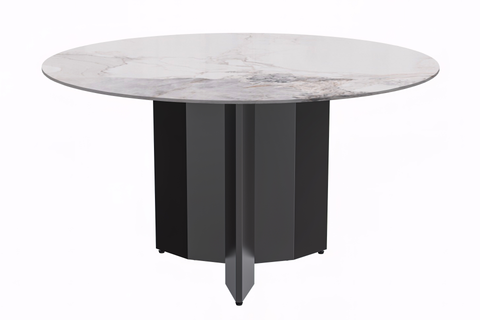 Zevro Round Dining Table with Sintered Stone/Glass Tabletop in Black Stainless Steel