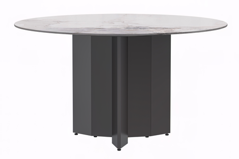 Zevro Round Dining Table with Sintered Stone/Glass Tabletop in Black Stainless Steel