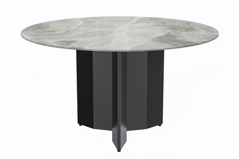 Zevro Round Dining Table with Sintered Stone/Glass Tabletop in Black Stainless Steel