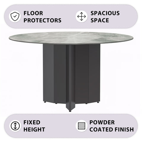 Zevro Round Dining Table with Sintered Stone/Glass Tabletop in Black Stainless Steel