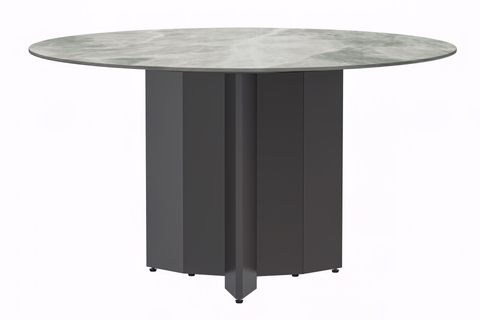 Zevro Round Dining Table with Sintered Stone/Glass Tabletop in Black Stainless Steel