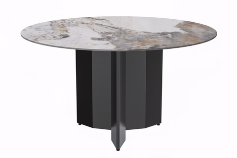 Zevro Round Dining Table with Sintered Stone/Glass Tabletop in Black Stainless Steel