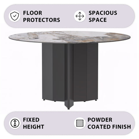 Zevro Round Dining Table with Sintered Stone/Glass Tabletop in Black Stainless Steel